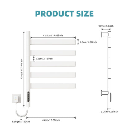 Heated Towel Racks for Bathroom, 180° Rotating Wall Mounted Towel Warmer with Flat 5 Bar