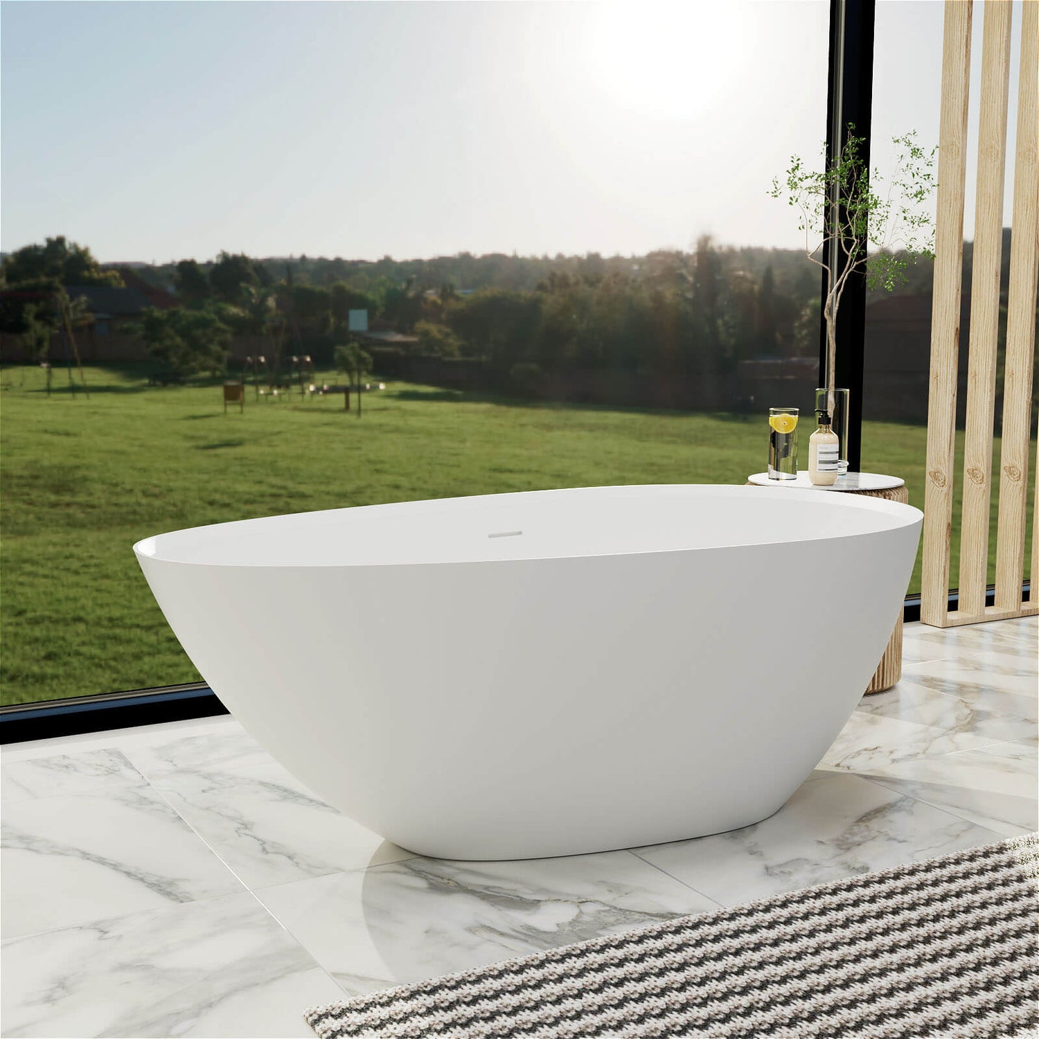 Matte White Small Egg-Shaped bathtub Freestanding