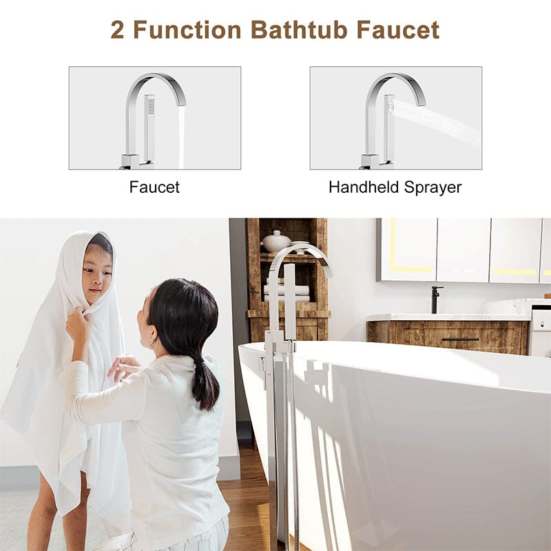 Floor Mounted Tub Faucet Single Handle Swivel Spout Bathtub Filler with Hand Shower