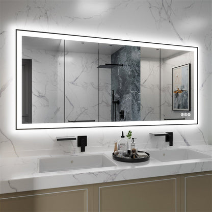 GIVING TREE 60&quot;/72&quot;/84&quot; LED Bathroom Mirror with Black Frame, Anti-Fog, Shatter-Proof, Memory, 3 Colors