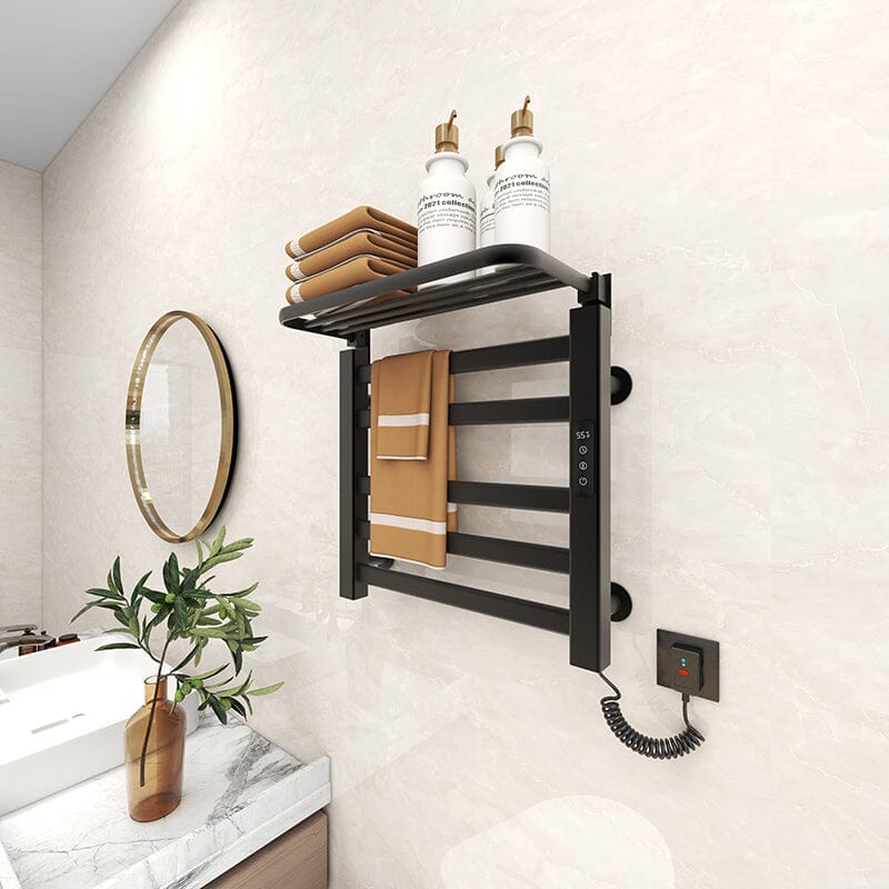 Towel Warmer Matte Black Towel Rack With Shelf Bathroom Wall