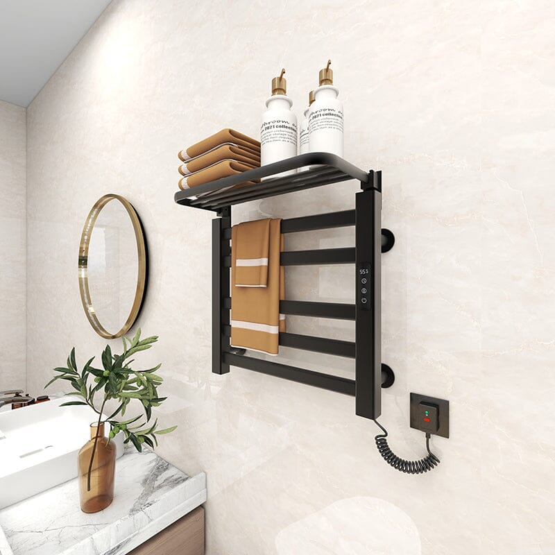 Bathroom Wall Mounted Smart Heated Towel Rack with Top Shelf