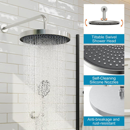 10&quot; Wall Mount Round Shower Set with Head Shower &amp; Hand Shower Combo Set