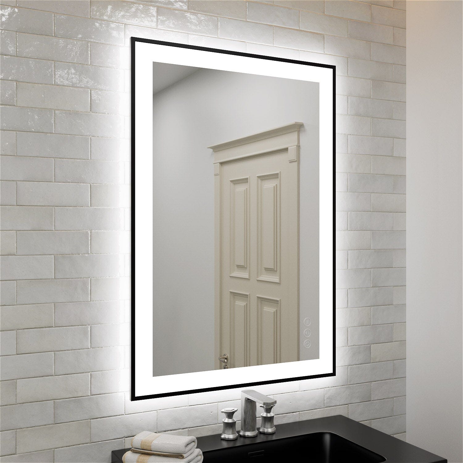 GIVING TREE 28&quot;/32&quot;/36&quot;/40&quot; LED Bathroom Mirror with Black Frame, Anti-Fog, Shatter-Proof, Memory, 3 Colors