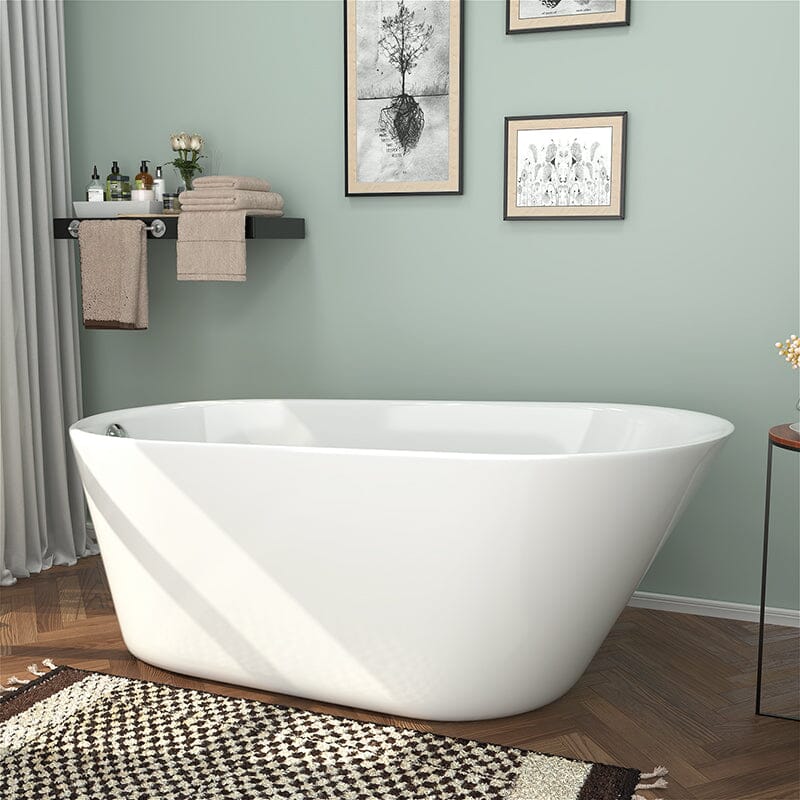 61&quot; Acrylic Single Slipper Freestanding Soaking Bathtub Glossy White