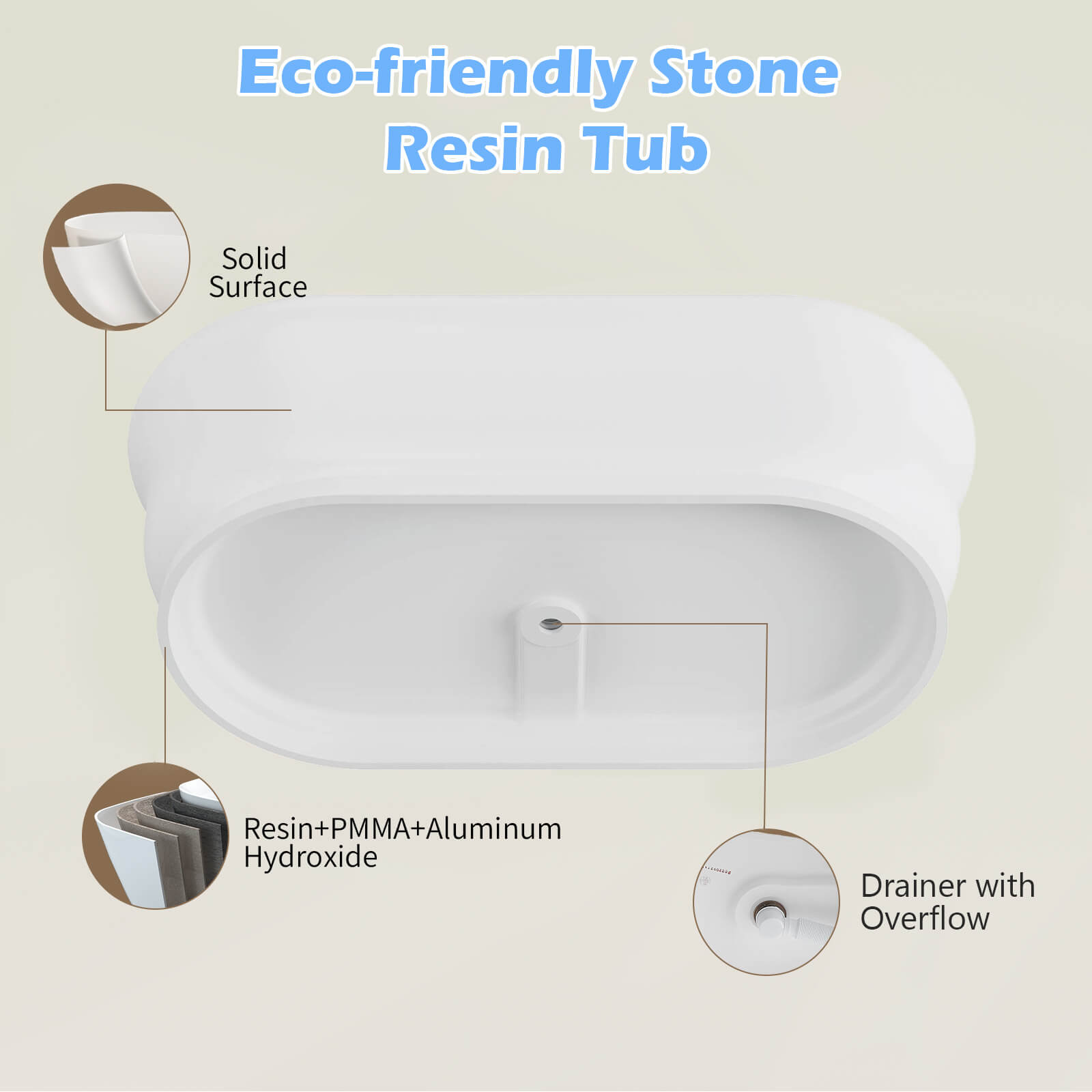 67" Matte White French Vintage Freestanding Pedestal Tub in Solid Surface