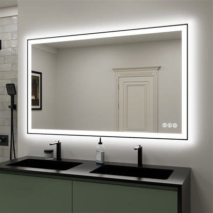 GIVING TREE 60&quot;/72&quot;/84&quot; LED Bathroom Mirror with Black Frame, Anti-Fog, Shatter-Proof, Memory, 3 Colors