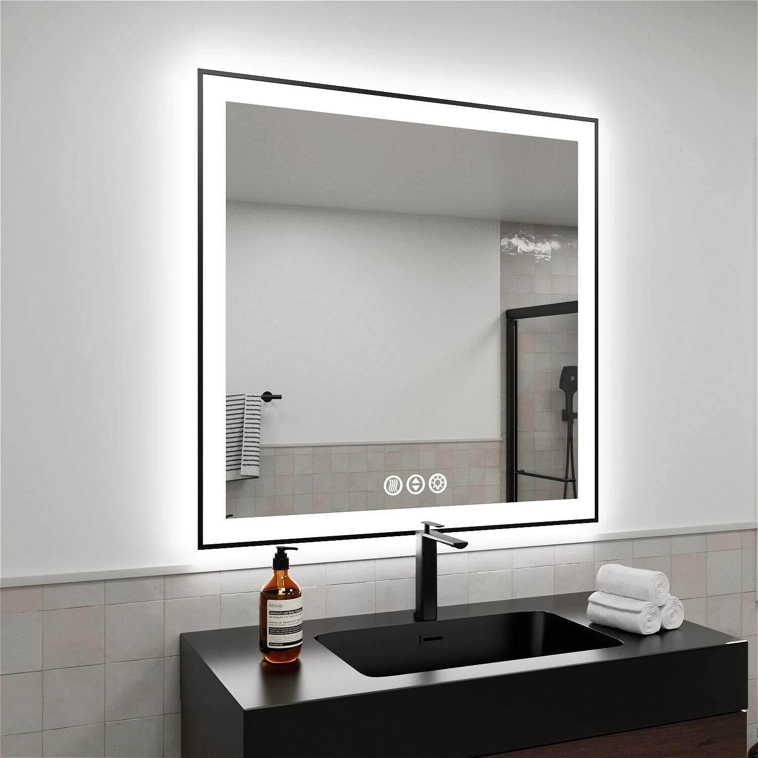 GIVING TREE 28&quot;/32&quot;/36&quot;/40&quot; LED Bathroom Mirror with Black Frame, Anti-Fog, Shatter-Proof, Memory, 3 Colors