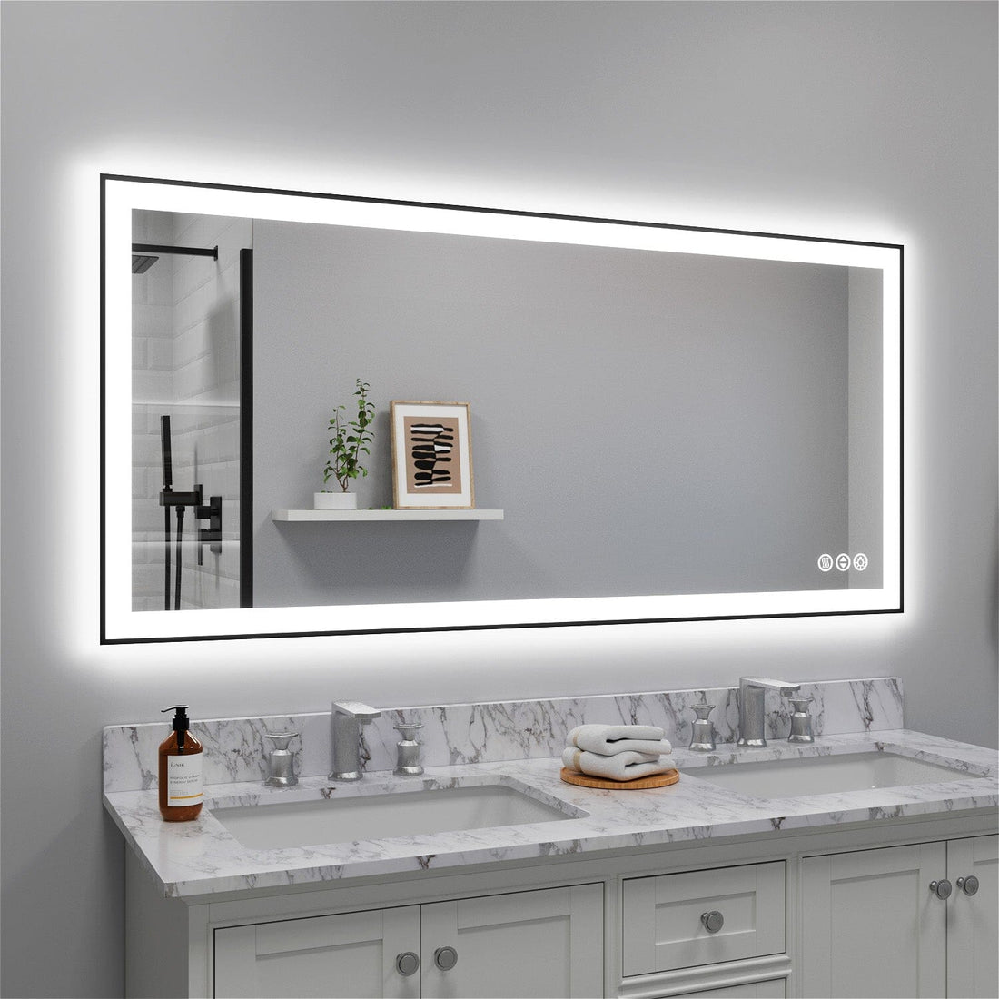 GIVING TREE 60&quot;/72&quot;/84&quot; LED Bathroom Mirror with Black Frame, Anti-Fog, Shatter-Proof, Memory, 3 Colors
