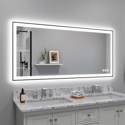 GIVING TREE 60&quot;/72&quot;/84&quot; LED Bathroom Mirror with Black Frame, Anti-Fog, Shatter-Proof, Memory, 3 Colors