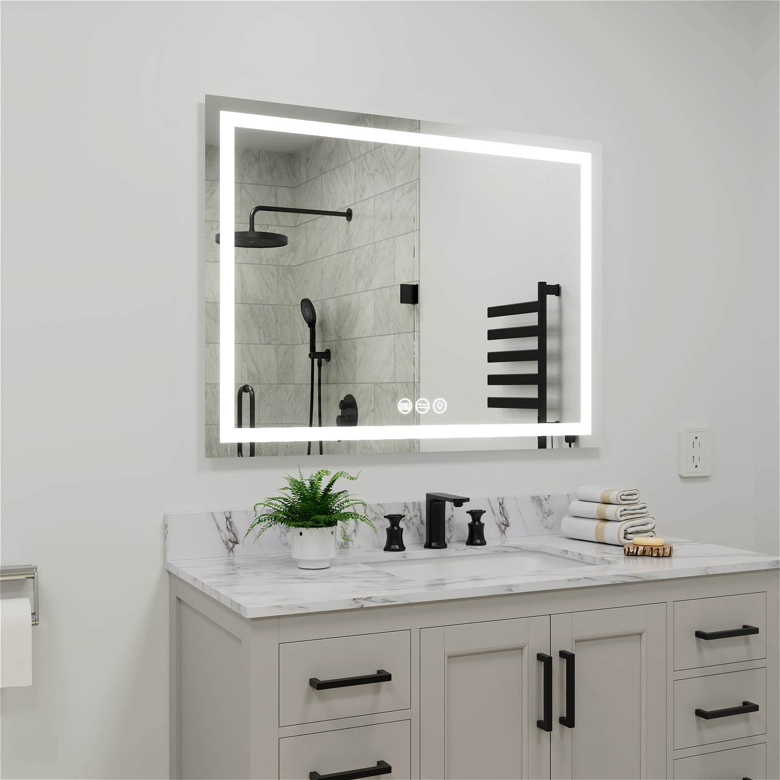 48&quot; x 36&quot; Rectangular Frameless LED Lighted Wall Mount Bathroom Vanity Mirror with Memory Function