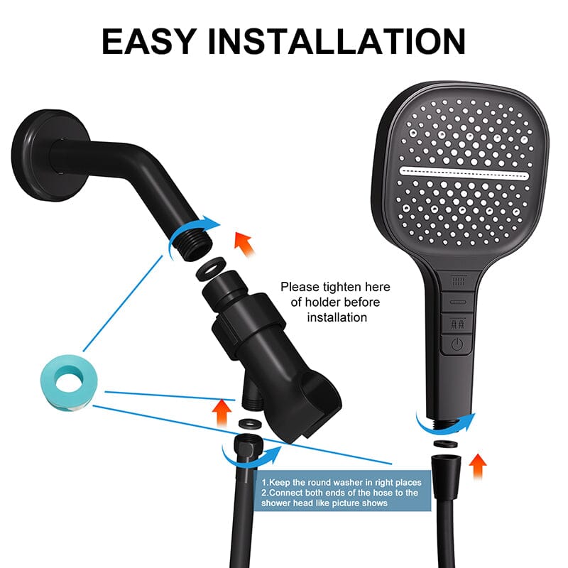 Push-button Hand Shower With 7 Modes, with Multi-angle Adjustable Shower Holder