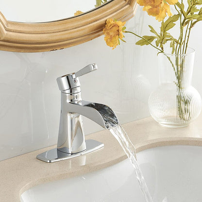 Waterfall Single Hole Single-Handle Low-Arc Bathroom Sink Faucet With Pop-up Drain Assembly
