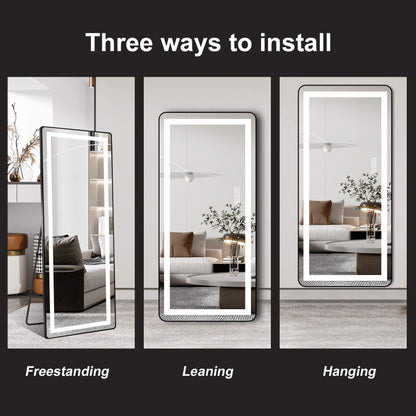 64"x21" Black LED Full Length Mirror with Dimmer, 3 Color Temperatures