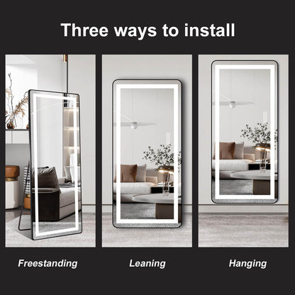 64"x21" Black LED Full Length Mirror with Dimmer, 3 Color Temperatures