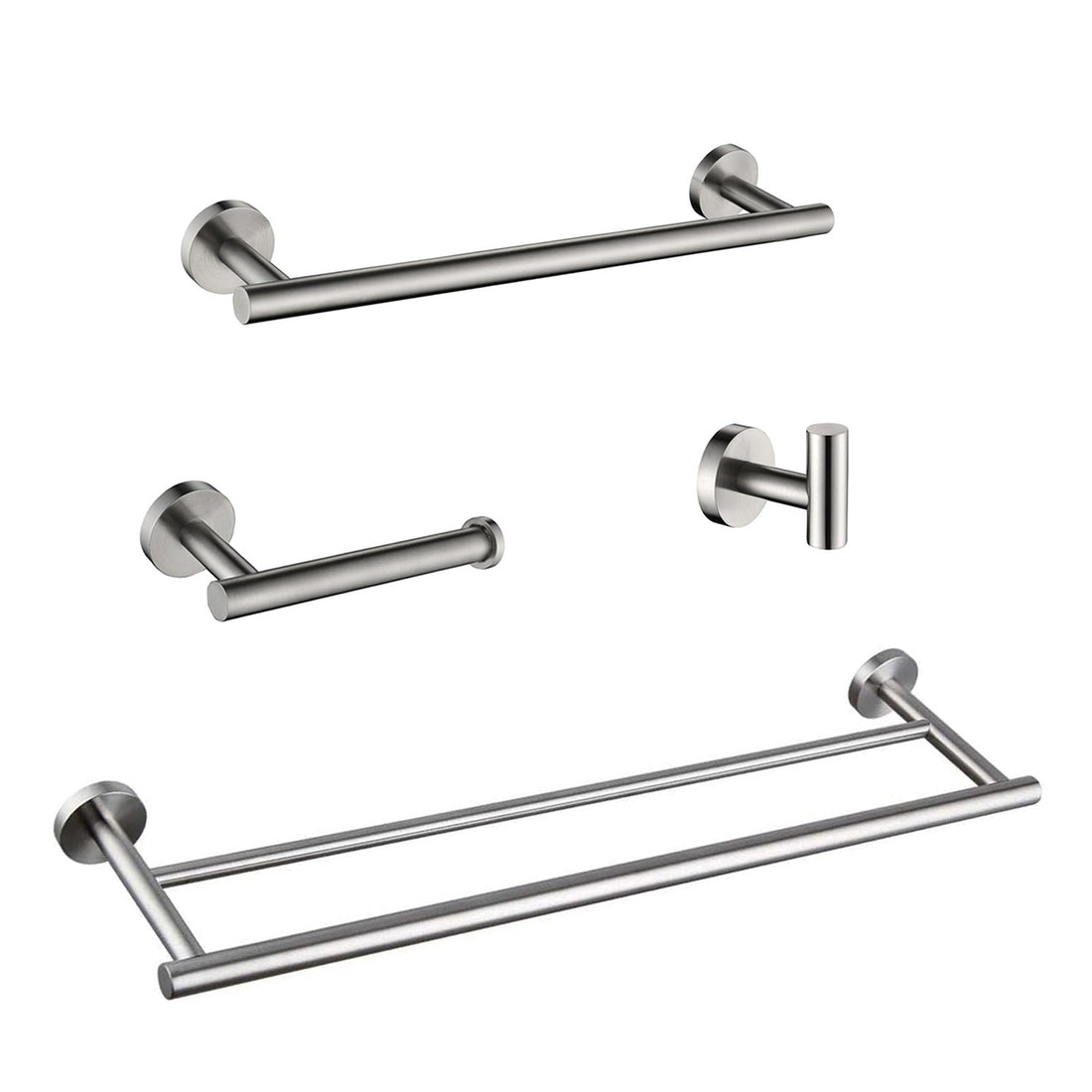 4-Piece Brushed Nickel Bathroom Hardware Set with 24" Double Towel Bar