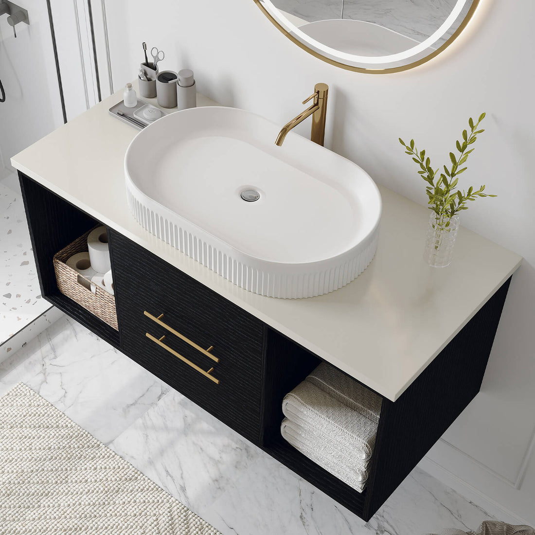40 inch Wall Mounted Vanity with White Oval Vessel Sink