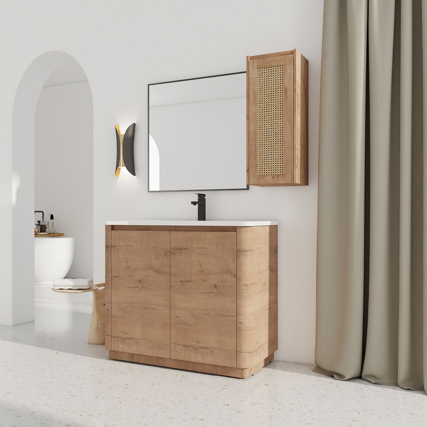 40-inch Freestanding Bathroom Vanity with White Ceramic Sink and 12 inch Wall-Mounted Cabinet