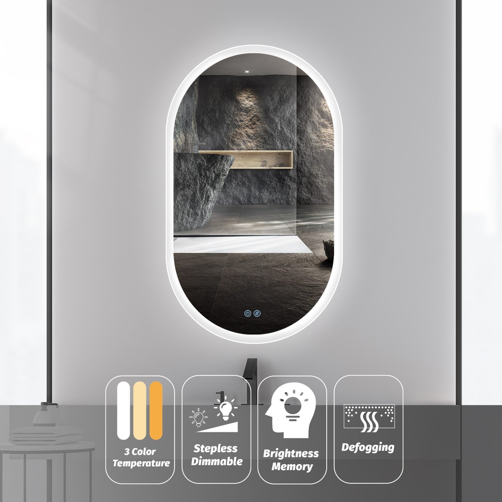 40 In Dimmable LED Oval Bathroom Mirror with Anti-Fog