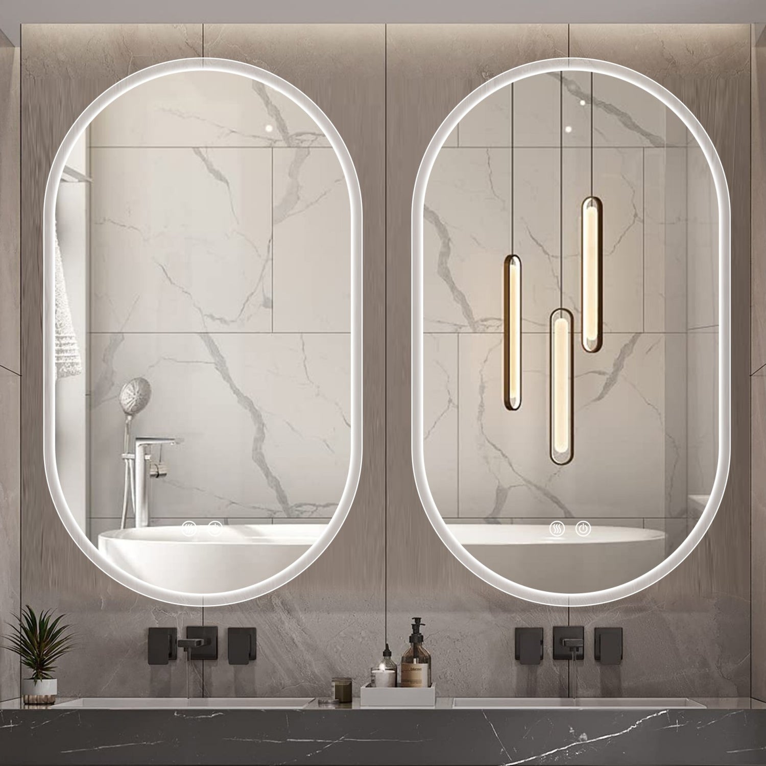 40 In LED Bathroom Mirror Oval with Dimmable Lights