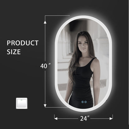40 In Oval LED Bathroom Mirror with Dimmable Anti-Fog Lights