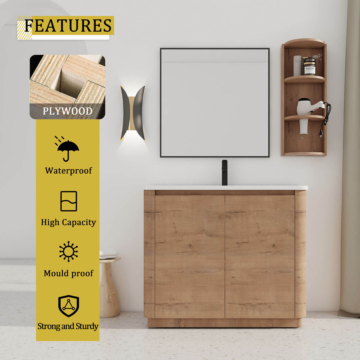 40 inch Freestanding Bathroom Vanity and 12 inch Wall Storage Cabinet-material