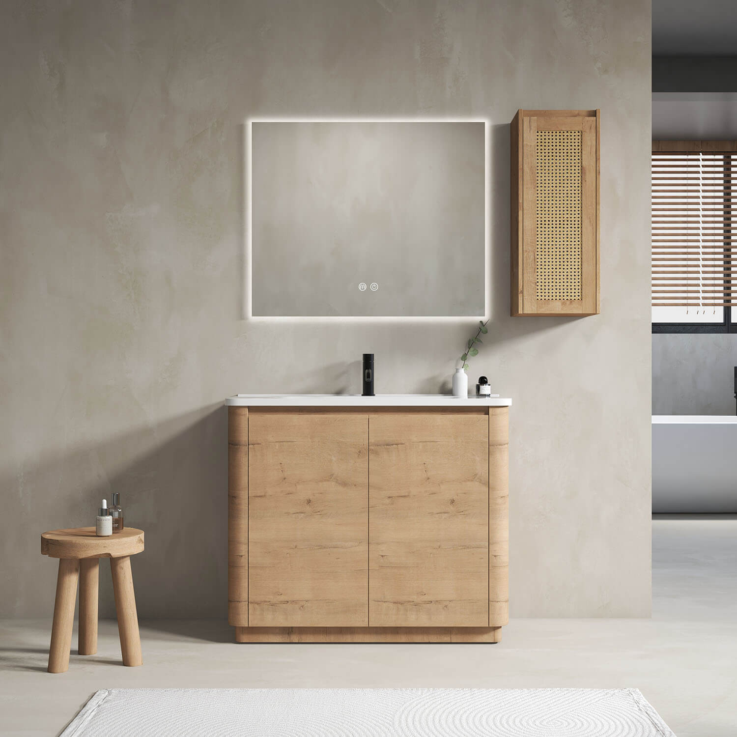 40 inch Freestanding Bathroom Vanity with White Ceramic Sink and 12 inch Wall-Mounted Cabinet