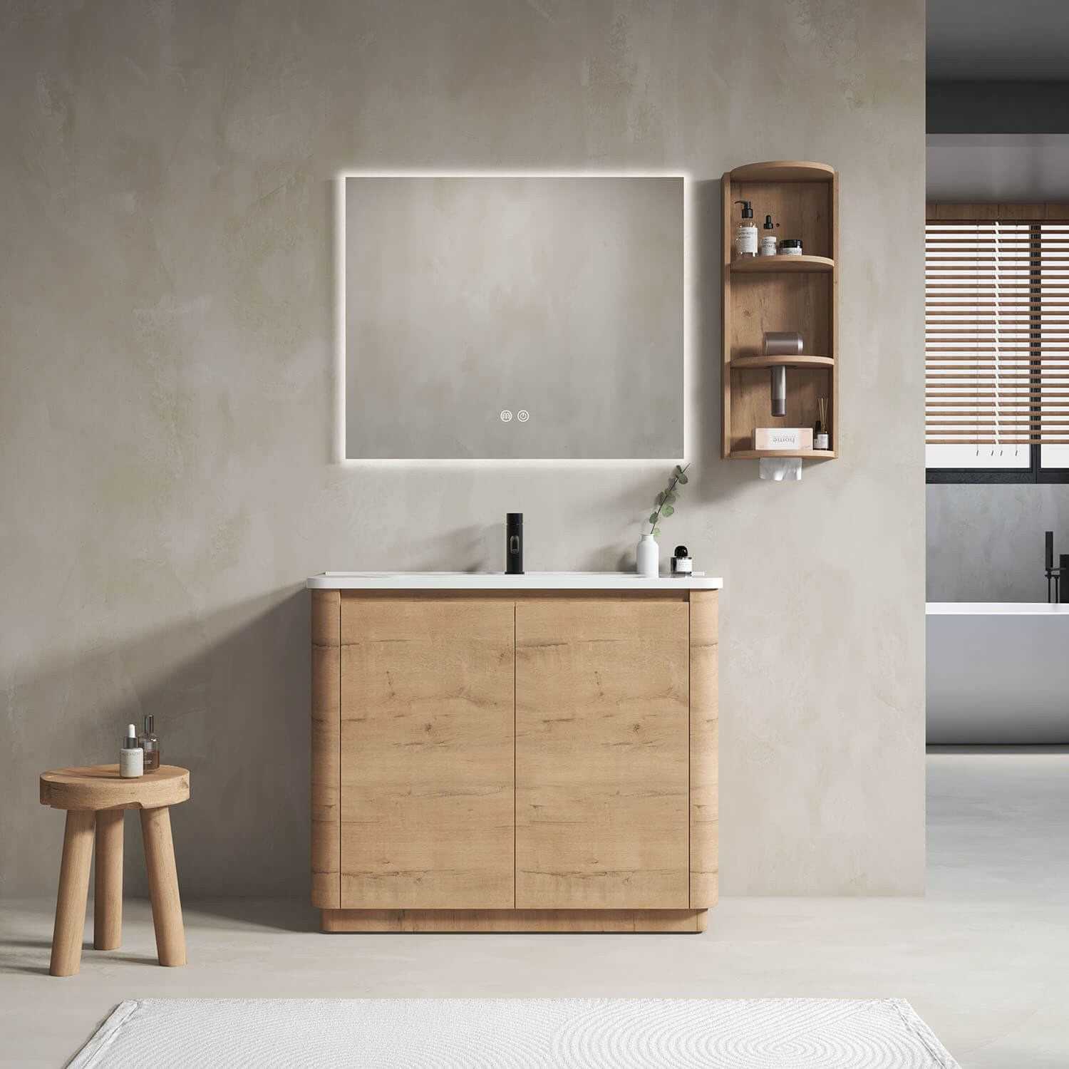 40 inch Freestanding Bathroom Vanity with White Ceramic Sink and 12 inch Wall Storage Cabinet
