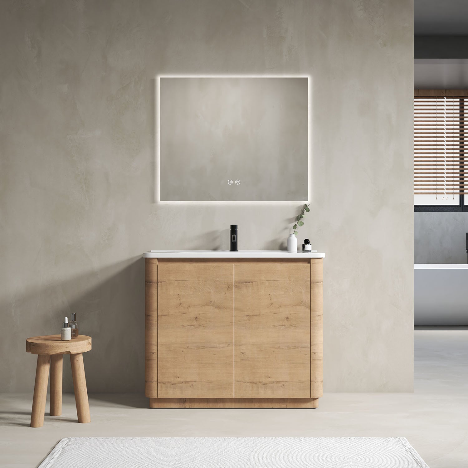 40 inch White Oak Freestanding Bathroom Vanity with White Ceramic Sink