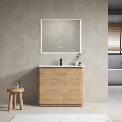 40 inch White Oak Freestanding Bathroom Vanity with White Ceramic Sink