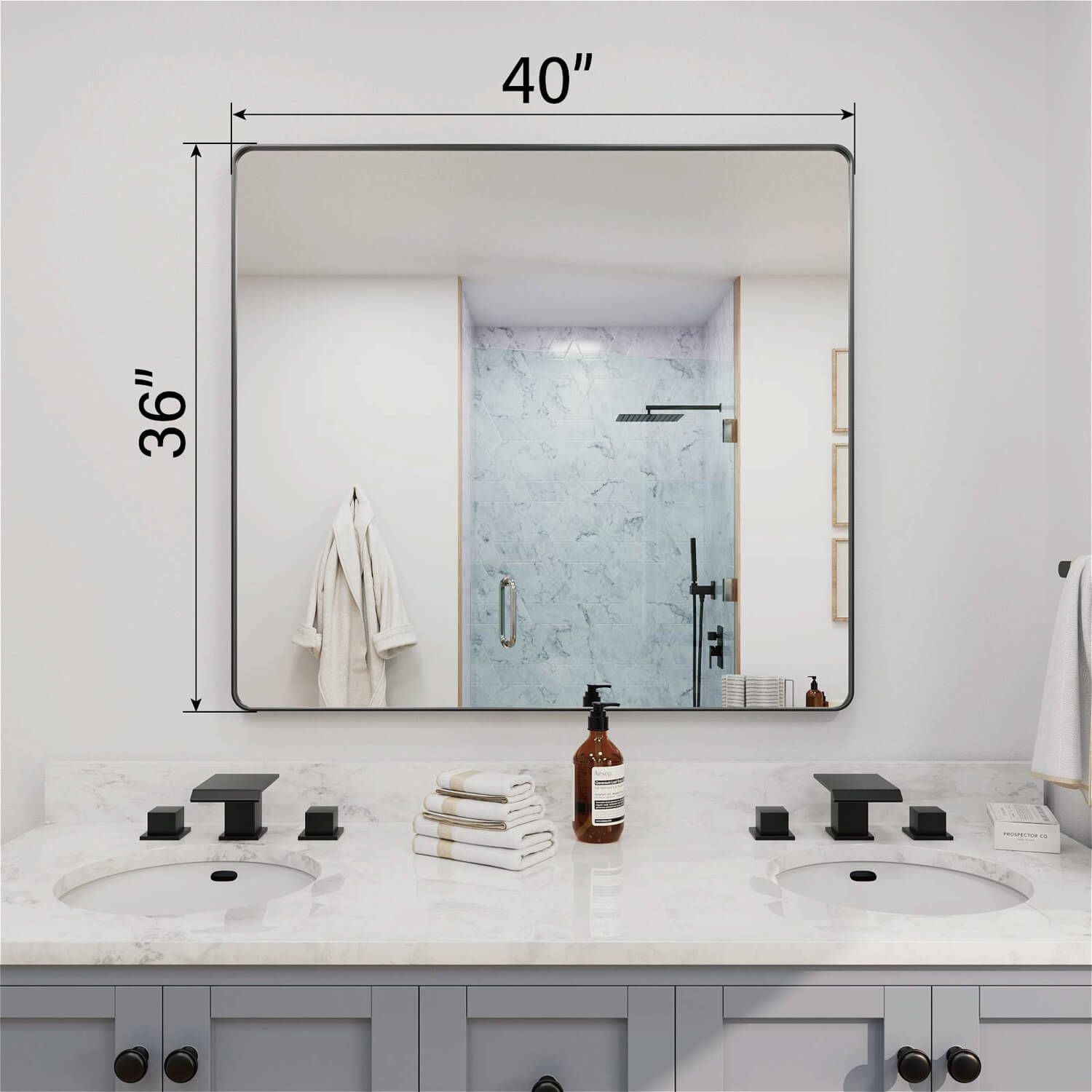 40 x 36 inches large black framed bathroom mirror