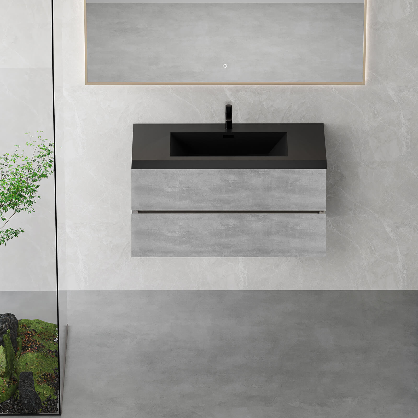 42 in Cement Gray Floating Bathroom Vanity with Black Quartz Countertop