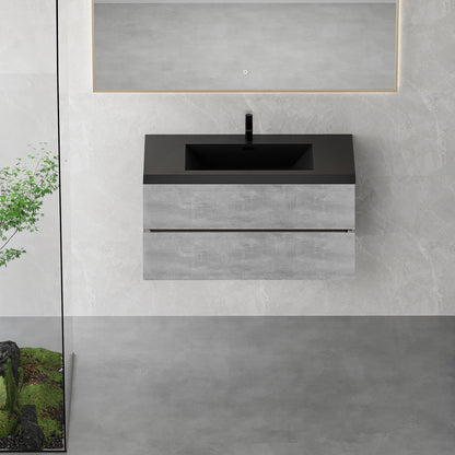 42 in Cement Gray Floating Bathroom Vanity with Black Quartz Countertop