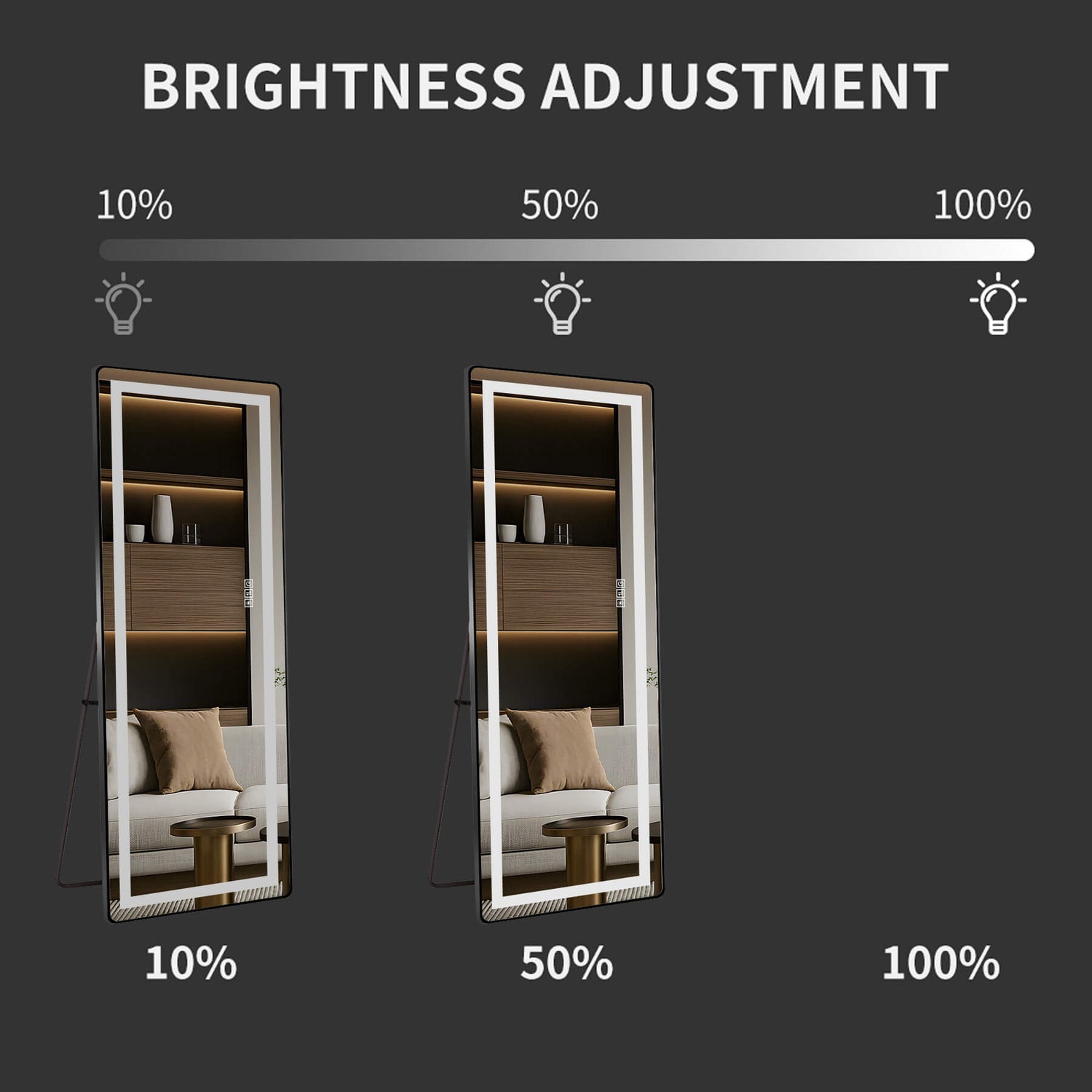 64"x21" Black LED Full Length Mirror with Dimmer, 3 Color Temperatures