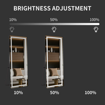 64"x21" Black LED Full Length Mirror with Dimmer, 3 Color Temperatures