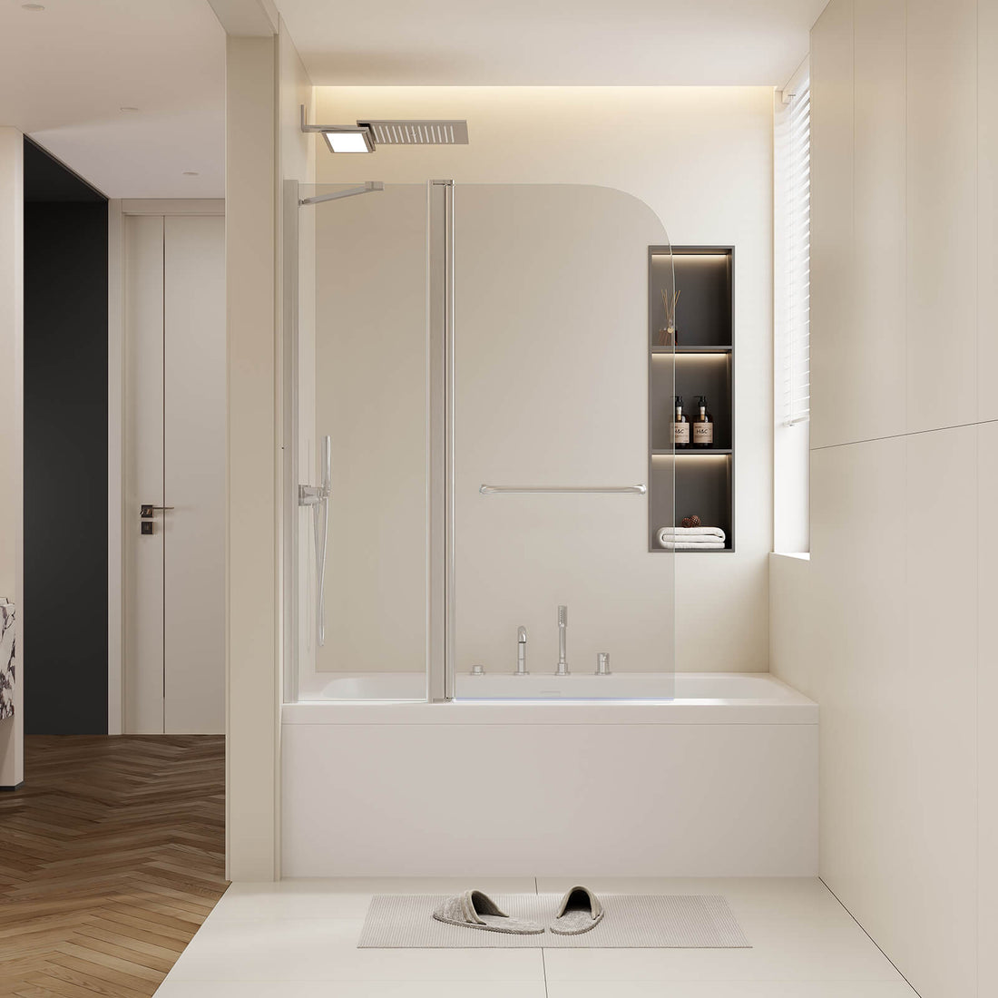 43 x 58 inch Brushed Nickel Aluminum Frame Pivot Shower Door