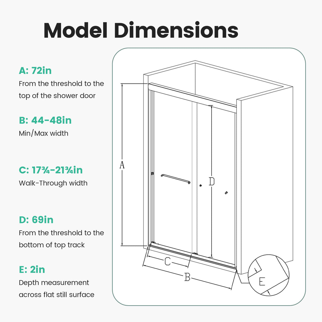 44-48 inch W x 72 inch H Matte Black Framed Double Sliding Shower Door size