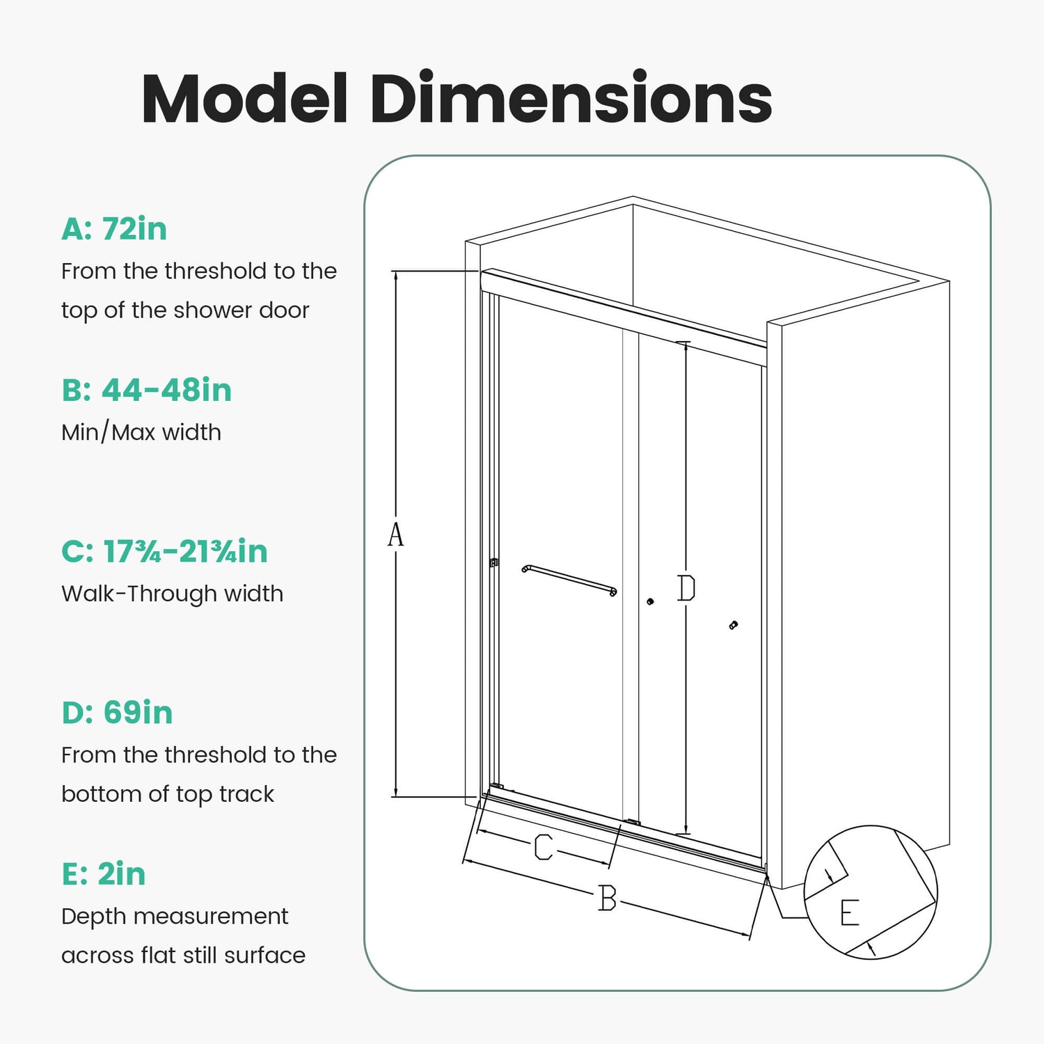 44-48 inch W x 72 inch H Matte Black Framed Double Sliding Shower Door size