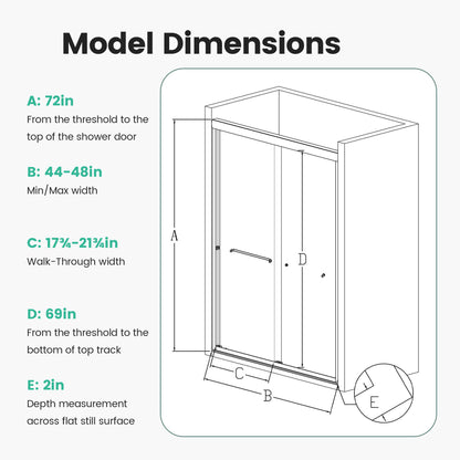 44-48 inch W x 72 inch H Matte Black Framed Double Sliding Shower Door size