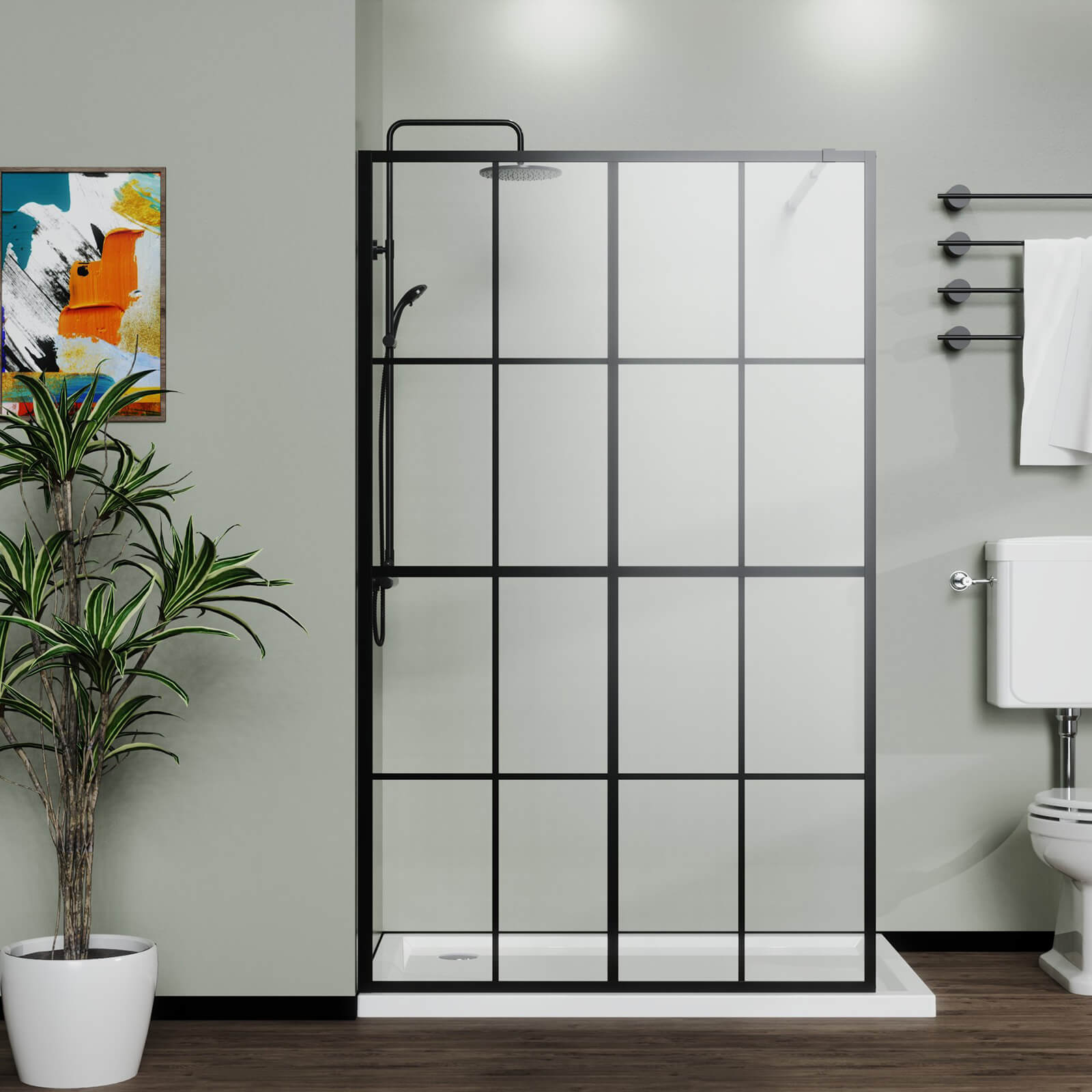 46 x 72 inch Clear Glass Grid Shower Screen Panel