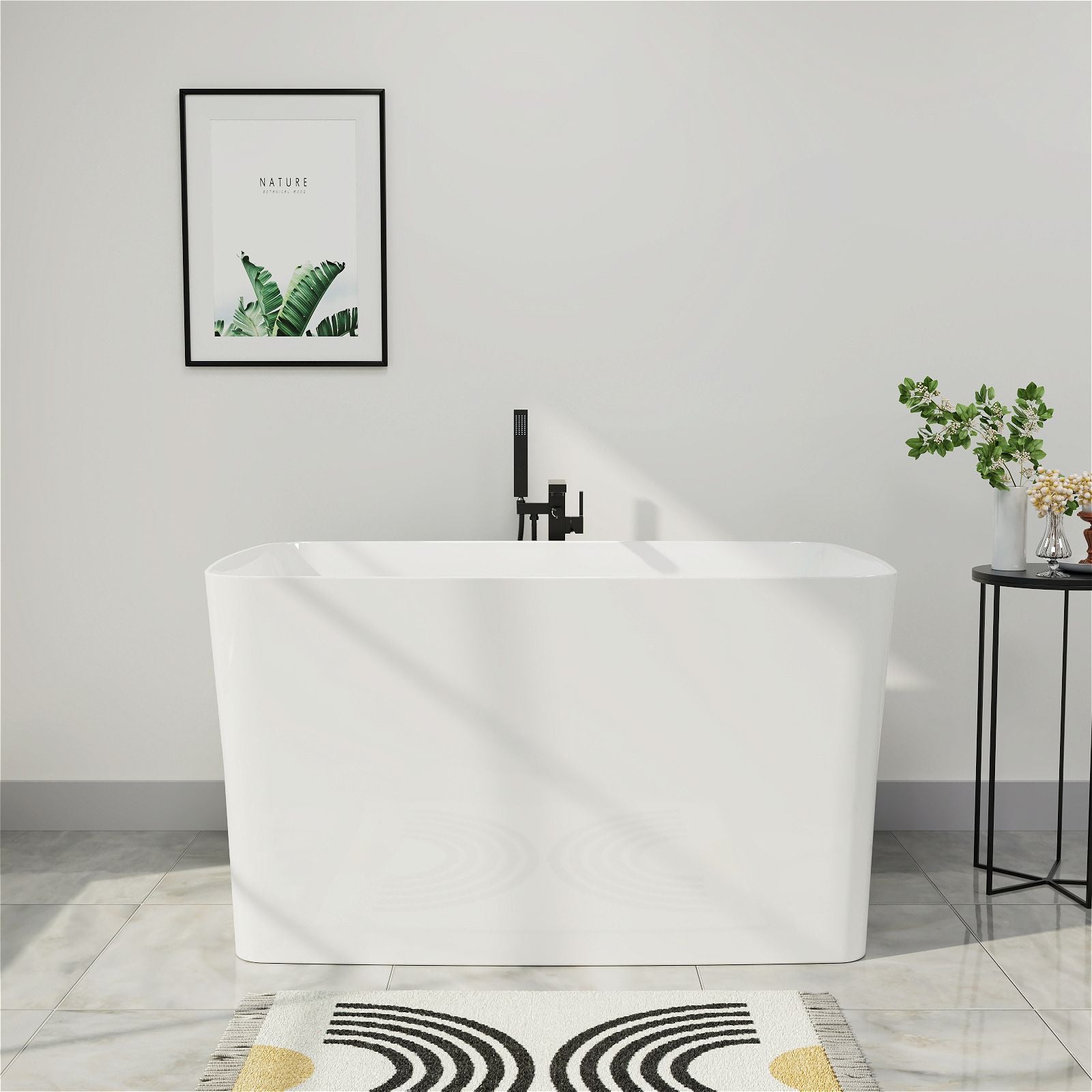 Mokleba 47&quot; Acrylic Freestanding Japanese Soaking Bathtub with Built-in Seat Glossy White