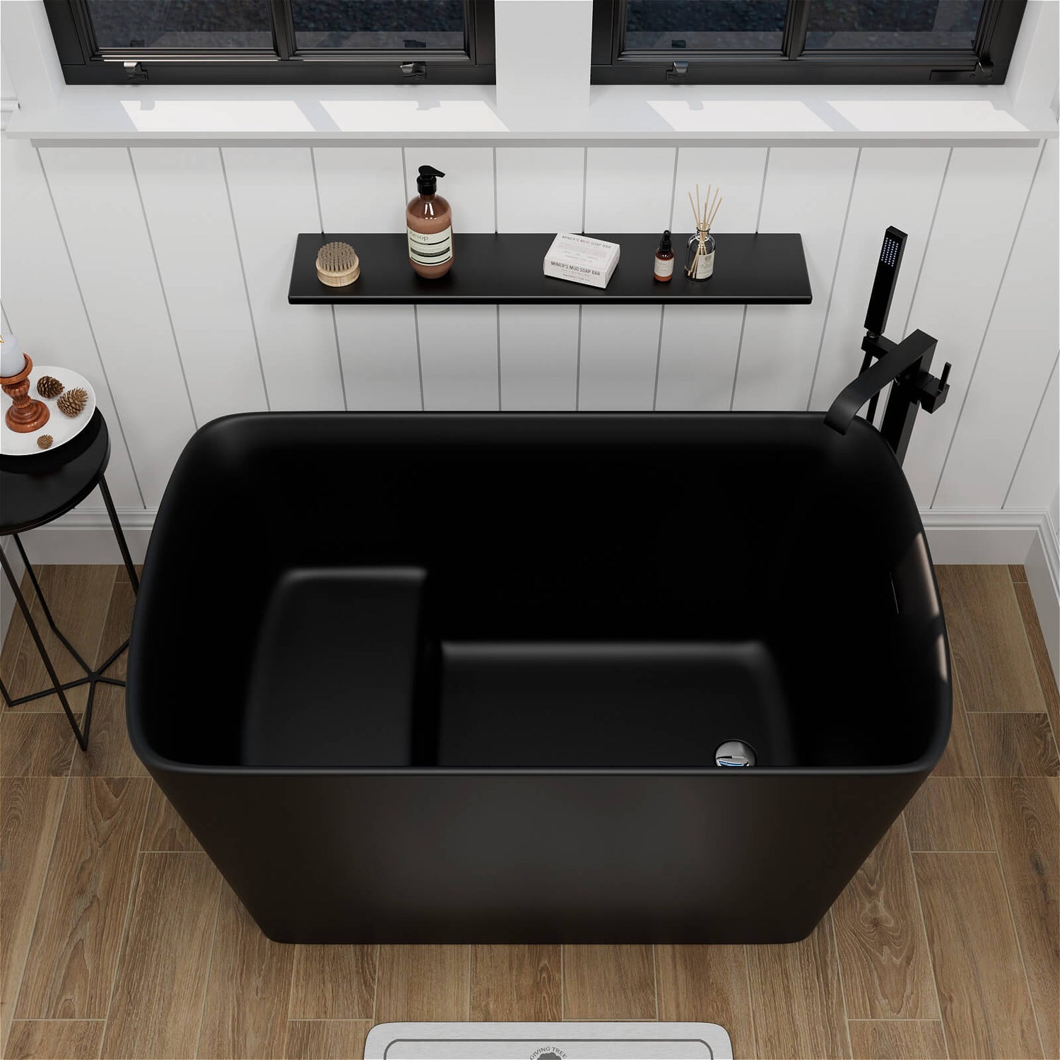 47 Inch Black Small Freestanding Japanese Soaking Tub