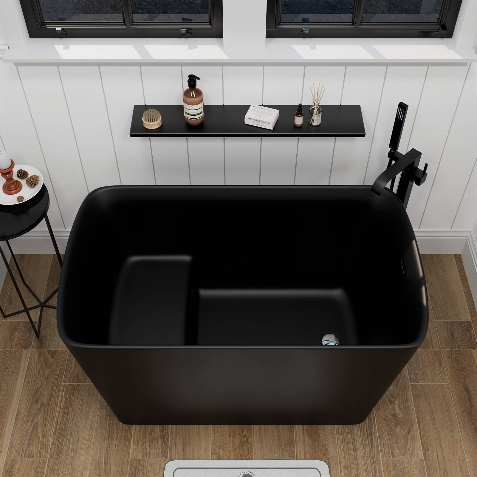 47 Inch Black Small Freestanding Japanese Soaking Tub
