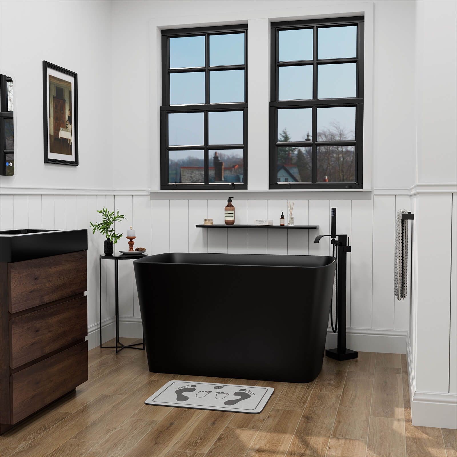 47 Inch Stone Resin Black Freestanding Soaking Tub