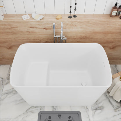 47 inch Solid Surface Freestanding Japanese Soaking White Tub with Pop-up