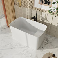 47'' Solid Surface Stone Resin Freestanding Japanese Soaking Bathtub with Built-in Seat
