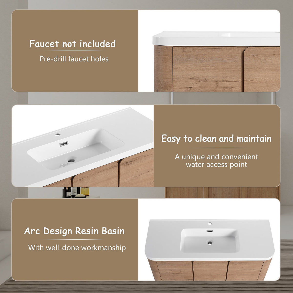 48-Inch Freestanding Vanity Integrated Resin Sink Basin Product Features