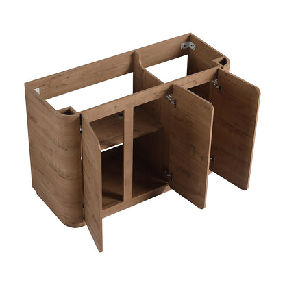 48-Inch Oak Vanity Cabinet Frame Open 3 Doors Interior Storage Space Overhead View