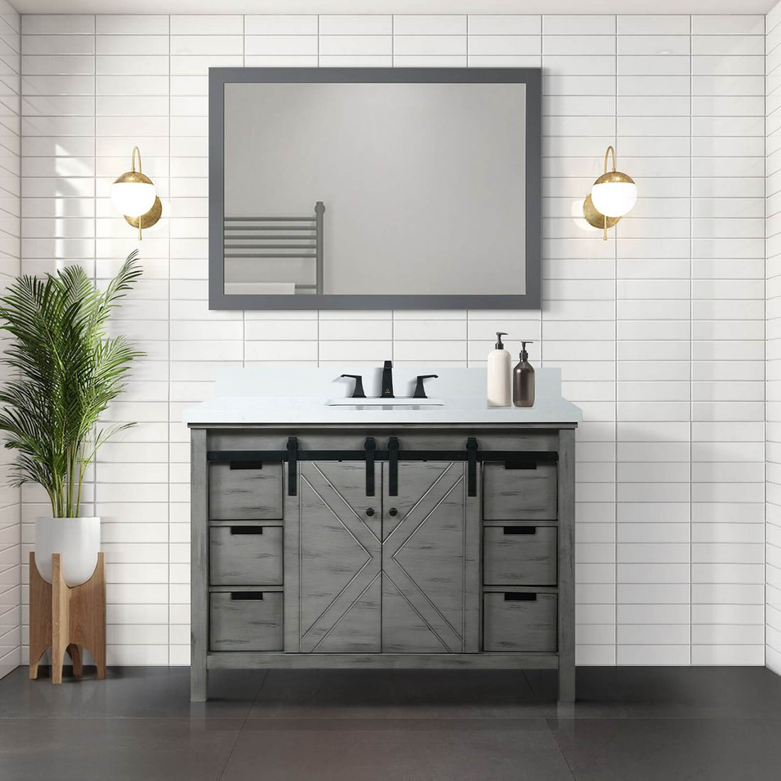 48" Ash Gray Barn Bathroom Vanity with Quartz Countertop