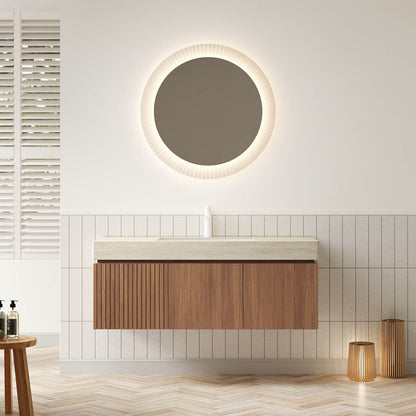 48 in Brown Oak Floating Vanity with Roman Travertine Stone Top